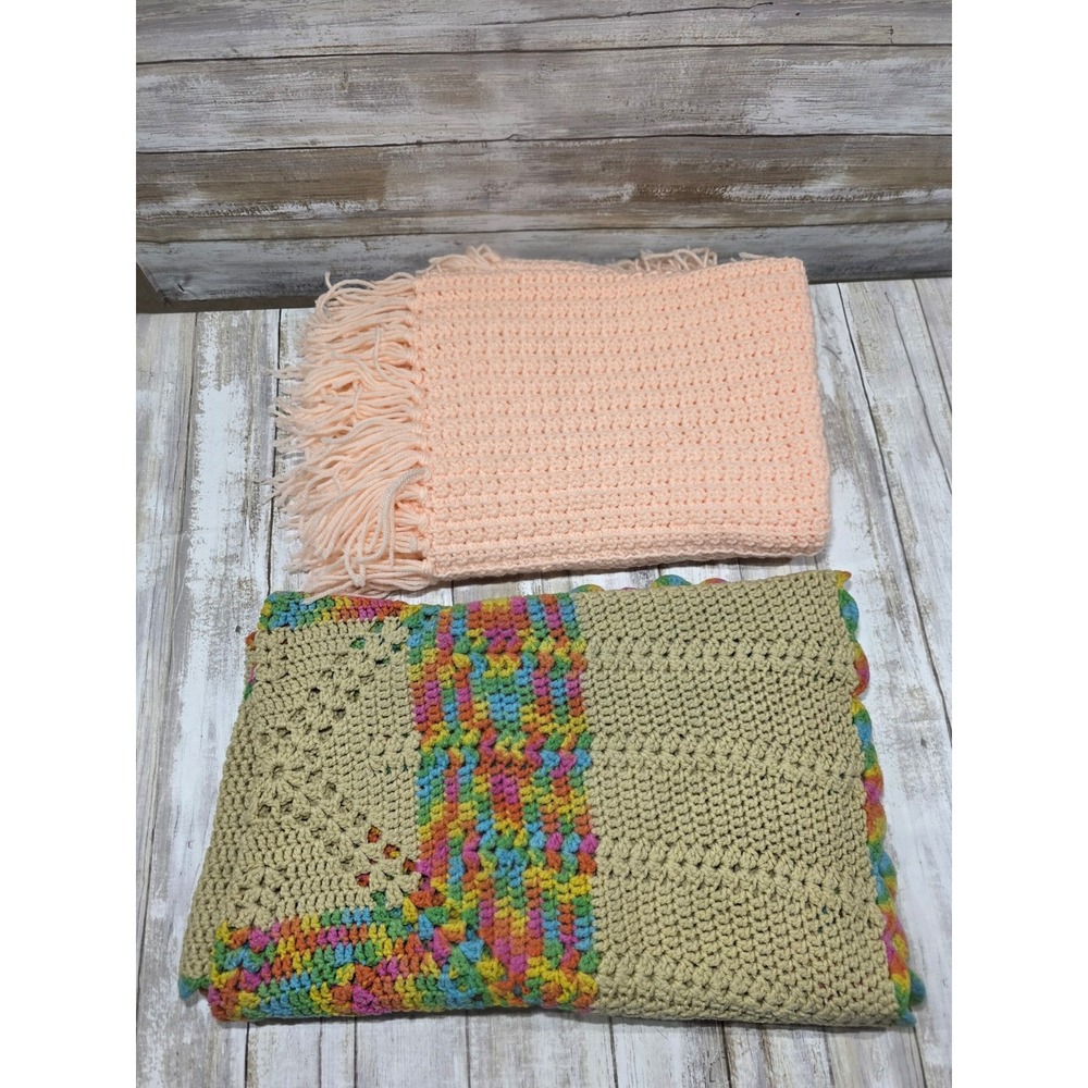 Handmade Crochet Baby Blanket Set Rainbow‎ Geometric Brown & Peach 
Fringe